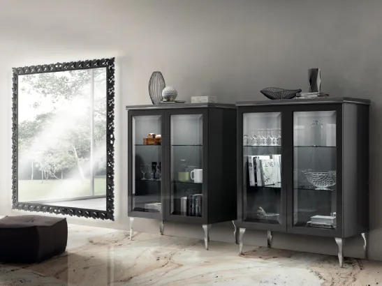 Madia Living Exclusiva 05 in laccato lucido Grigio Ferro con ante in vetro di Scavolini