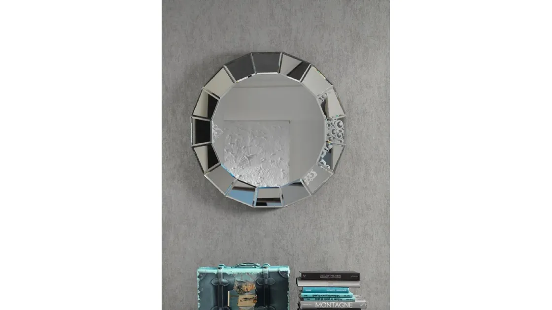 Specchio rotondo moderno con cornice a specchio in vetro argentato Menta di Stones