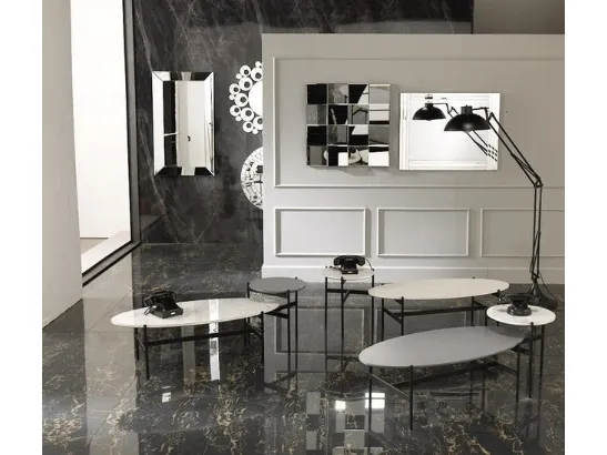 Tavolino rotondo Thor con top in ceramica con fondo in MDF e struttura in metallo verniciato di Stones