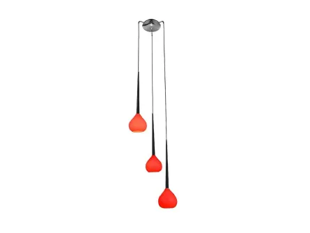 Lampadario di design con tre bulbi sospesi in vetro rosso Libra di Stones