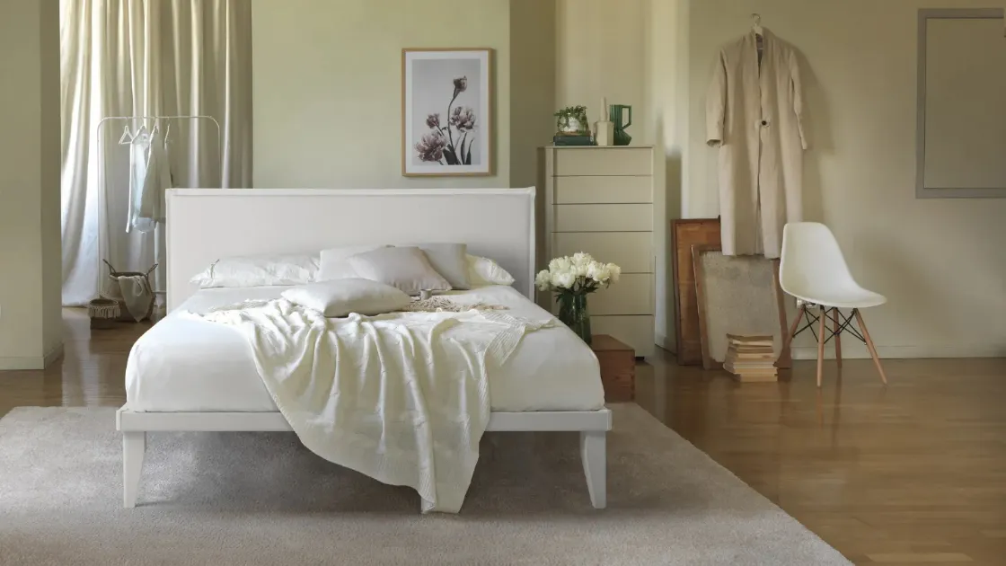 Letto con testiera imbottita in tessuto e rete in legno Smart Ergogreen