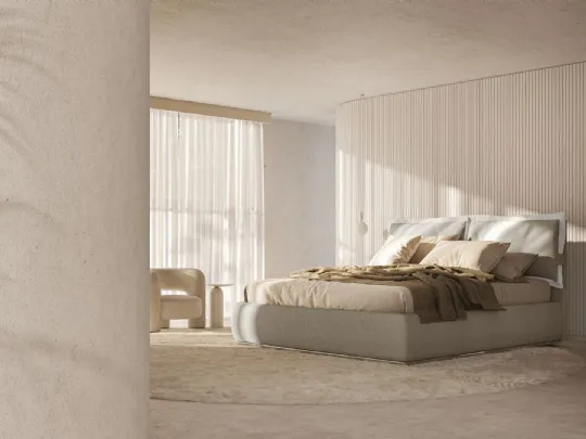 Letto in tessuto con contenitore e testiera trapuntata a fasce verticali Rulers di Excò
