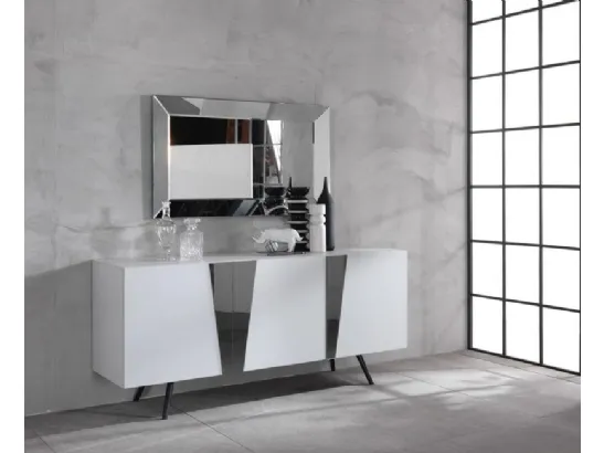 Madia Ginger 02 in melaminico bianco con inserti specchiati di Stones