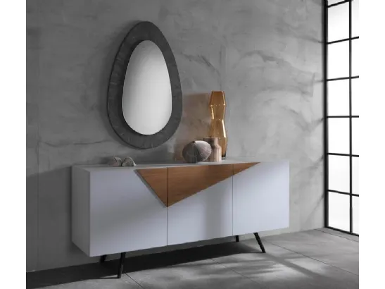 Madia Ginger 01 in melaminico bianco con inserti in rovere di Stones