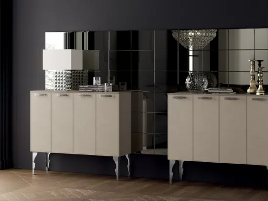 Madia Living Exclusiva alta in Laccato opaco Visone con ante rivestite in pelle di Scavolini