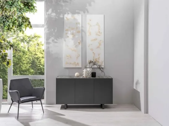 Madia Pegaso a 3 ante in MDF finitura Grigio scuro con top in ceramica marmo di Stones