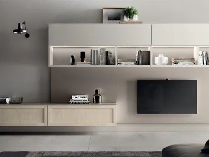 Parete Attrezzata Living Carattere 03 in Frassino Avorio di Scavolini