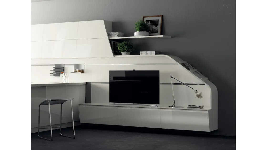 Parete Attrezzata Living Flux in Laccato lucido Bianco Prestige di Scavolini