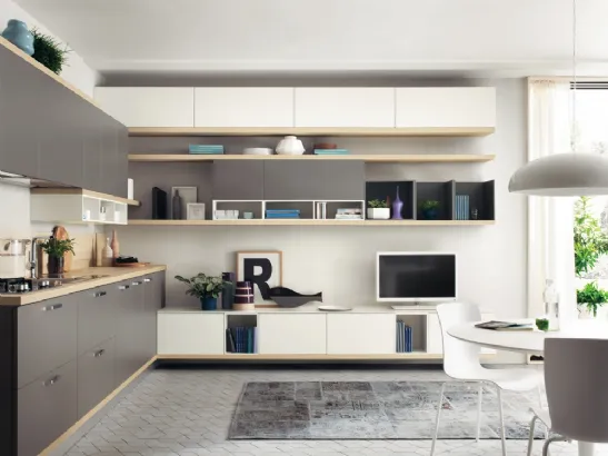 Parete Attrezzata Living Foodshelf in laccato Bianco e Frassino di Scavolini