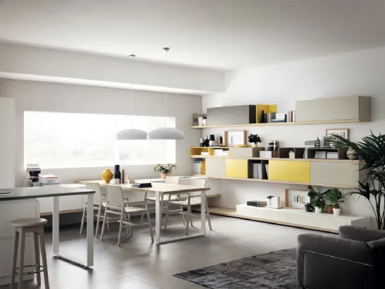 Parete Attrezzata Living Foodshelf in laccato Tortora e Giallo di Scavolini