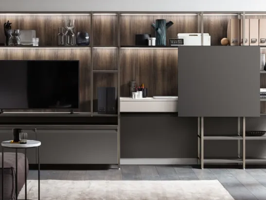 Parete Attrezzata Living Formalia in Laccato opaco Grigio Ferro di Scavolini