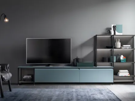 Parete Attrezzata Living Formalia in Vetro opaco Verde Ottanio di Scavolini