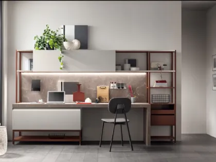 Parete Attrezzata Living Formalia 04 in laccato opaco Pet Pioggia e Ruggine di Scavolini