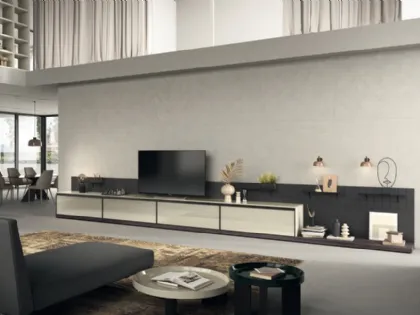 Parete Attrezzata Living Jeometrica 01 in vetro Tortora di Scavolini