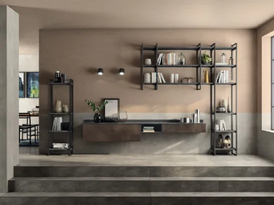 Parete Attrezzata sospesa Living Liberamente in decorativo Oxide Bronze di Scavolini