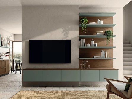 Parete Attrezzata sospesa Living Moda 03 in decorativo Rovere Land di Scavolini