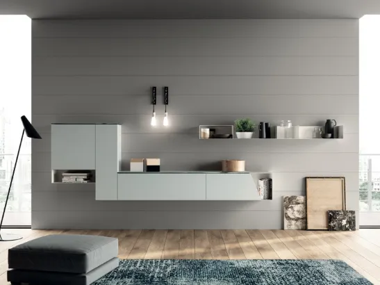 Parete Attrezzata sospesa Living Mood in laccato opaco Ghiaccio di Scavolini