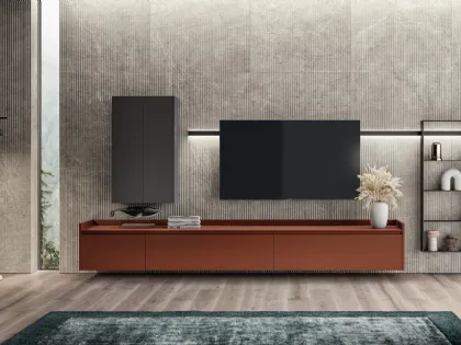 Parete Attrezzata Living Motus 03 in laccato opaco Ruggine di Scavolini