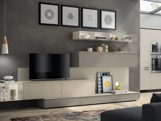 Parete Attrezzata Living Sax in decorativo Rovere e Laccato di Scavolini