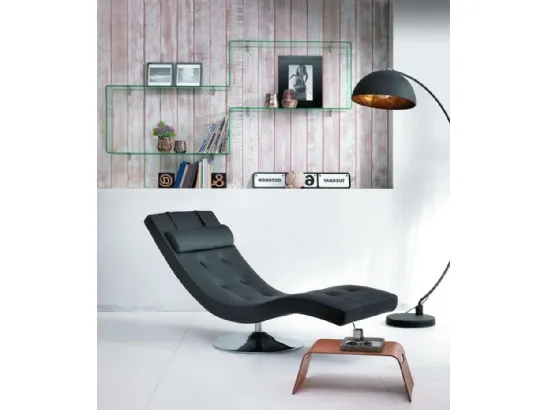 Poltrona chaise longue relax in ecopelle con base cromata girevole Sleeper di Stones