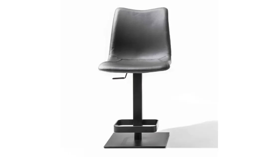 Sgabello regolabile Morgan con seduta in ecopelle colore Titanio con struttura in metallo verniciato nero di La Seggiola