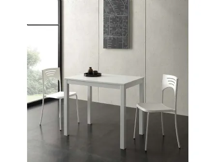 Tavolo allungabile Micro Table in nobilitato bianco con base in metallo verniciato di La Seggiola