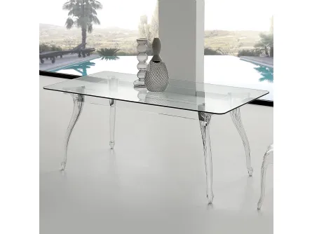 Tavolo di design Regina Table in vetro temperato trasparente con struttura in acrilico trasparente e gambe in policarbonato di La Seggiola