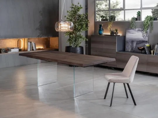 Tavolo allungabile in ceramica su vetro con struttura in metallo Mike di Stones