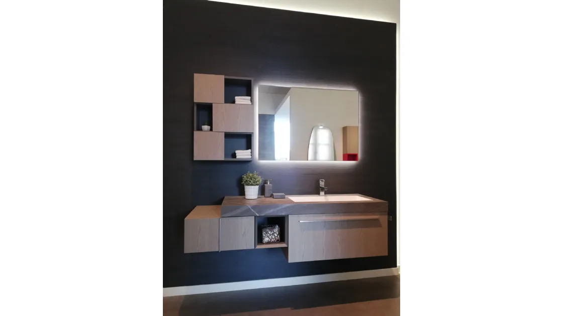 MOBILE BAGNO ARBI COMPOSIZIONE ESPOSTA CON PIANO IN HPL E LAVABO INTEGRATO