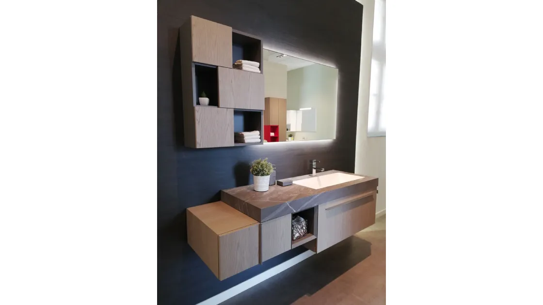 MOBILE BAGNO ARBI COMPOSIZIONE ESPOSTA CON PIANO IN HPL E LAVABO INTEGRATO