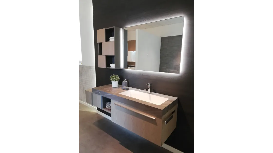 MOBILE BAGNO ARBI COMPOSIZIONE ESPOSTA CON PIANO IN HPL E LAVABO INTEGRATO