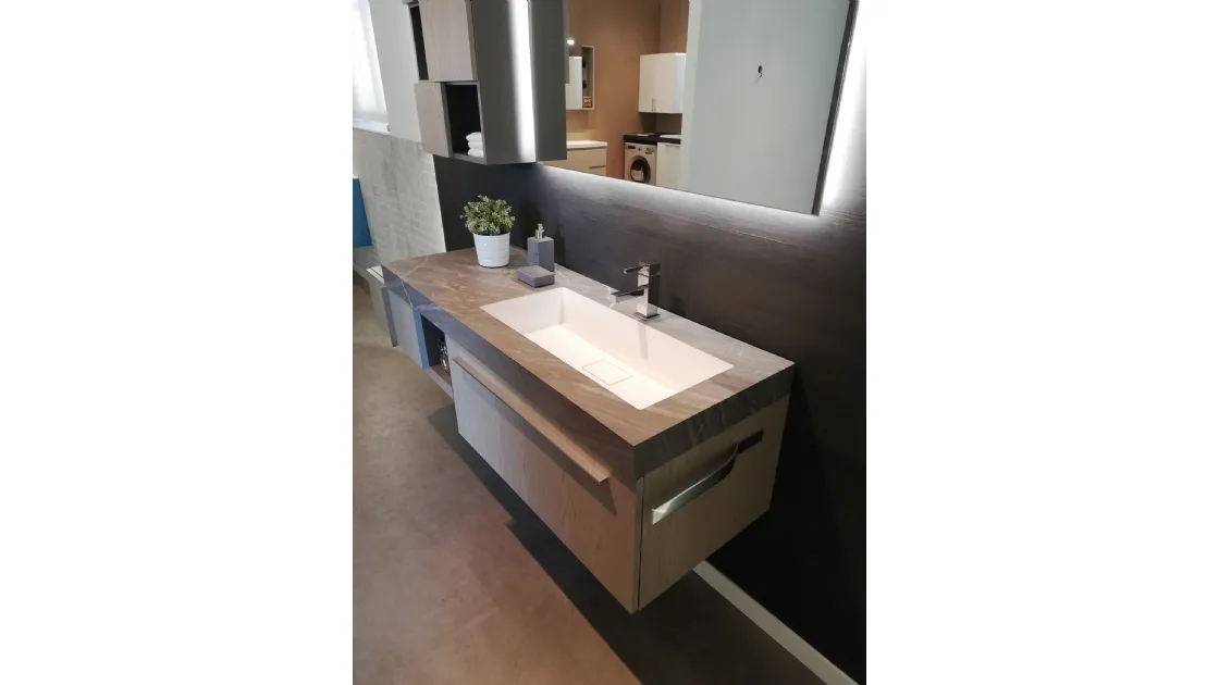 MOBILE BAGNO ARBI COMPOSIZIONE ESPOSTA CON PIANO IN HPL E LAVABO INTEGRATO