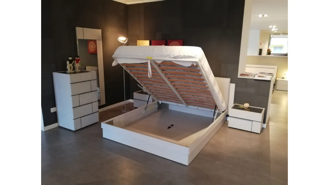 CAMERA DA LETTO COMPLETA TOMASELLA CON ARMADIO A 2 PORTE SCORREVOLI - LETTO CONTENITORE - COMODINI SETTIMANALE E SPECCHIERA