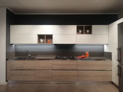 CUCINA ORIENTE FINITURE LEGNO E CEMENTO CHIARO OFFERTA SCONTATISSIMA PROMO EXPO