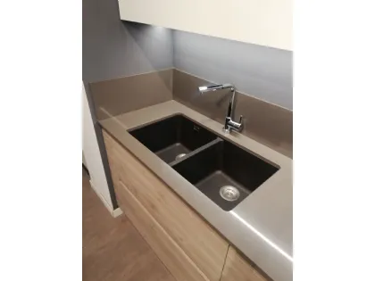 CUCINA ORIENTE FINITURE LEGNO E CEMENTO CHIARO OFFERTA SCONTATISSIMA PROMO EXPO