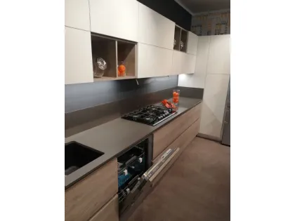 CUCINA ORIENTE FINITURE LEGNO E CEMENTO CHIARO OFFERTA SCONTATISSIMA PROMO EXPO