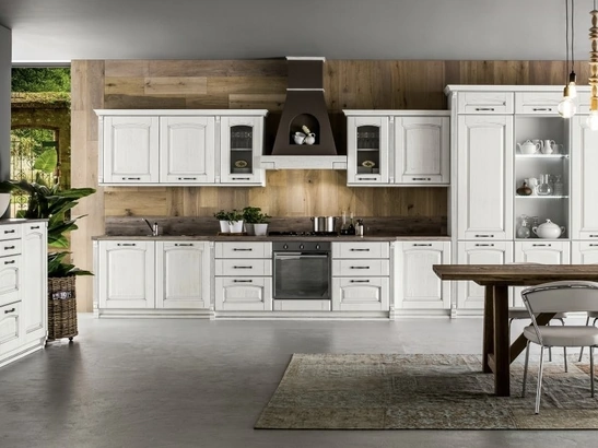Cucina Classica lineare Magda 01 in legno di Rovere Decapè Gesso di Arrex