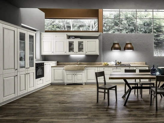 Cucina Classica angolare Nora 05 in legno laccato Decapé Gesso di Arrex