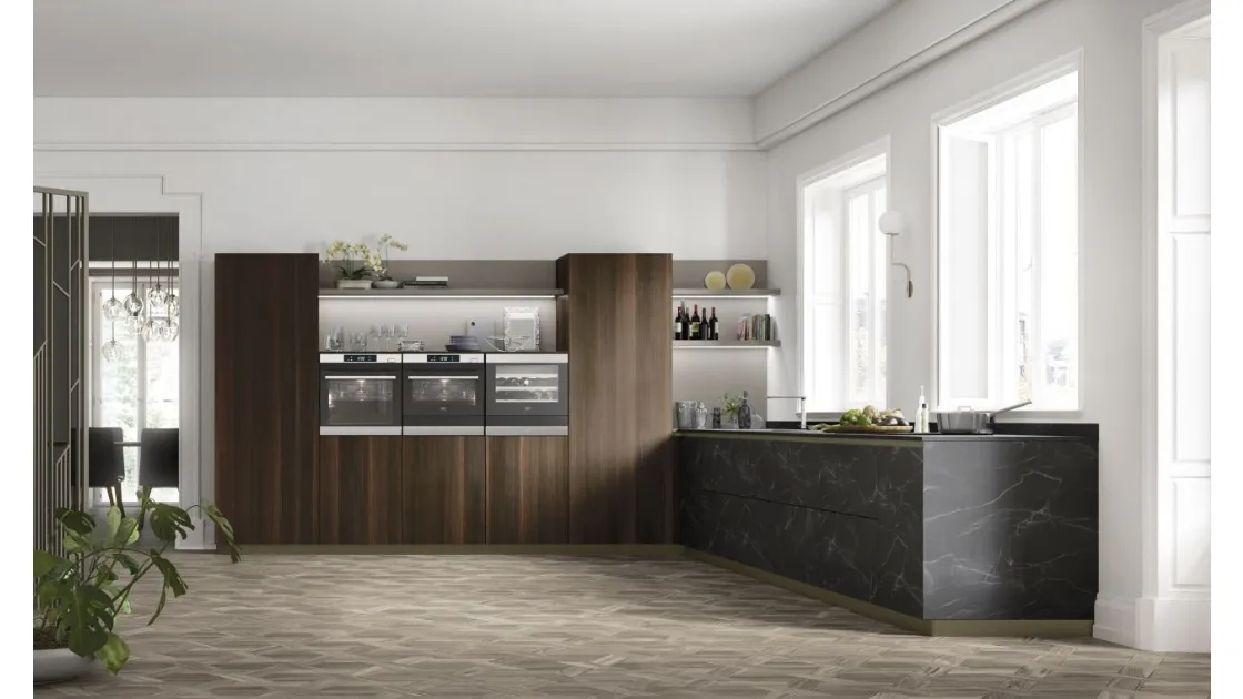 Cucina Moderne AL 32 09 in HPL effetto Marmo e Eucalipto di Arrex