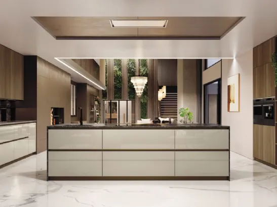 Cucina Moderne AL 32 Vetro lucido Juta e Noce Canaletto di Arrex