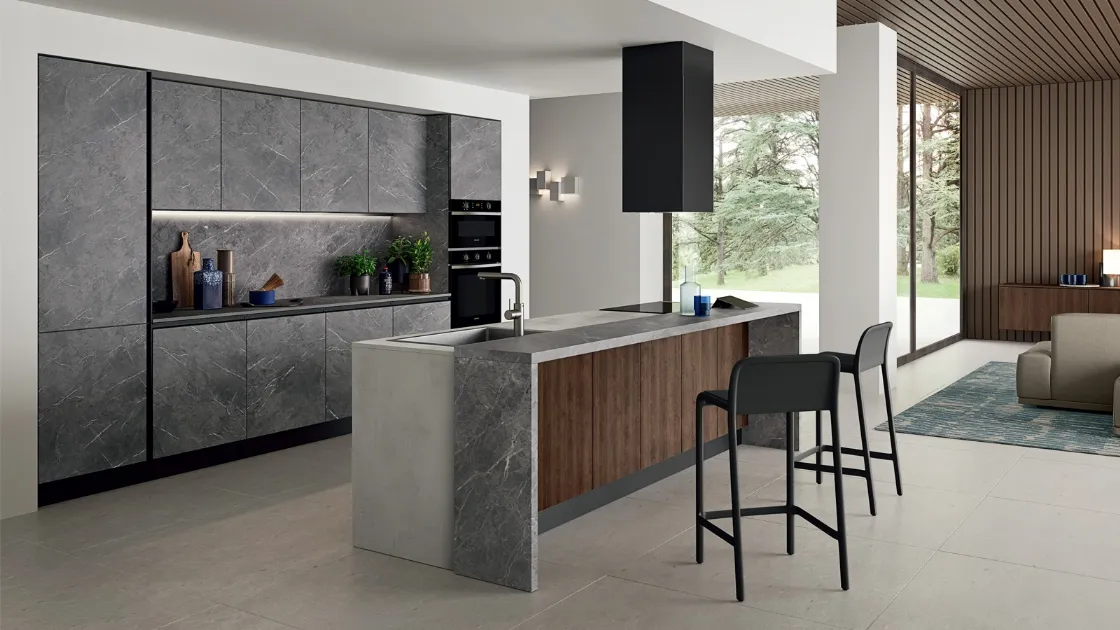 Cucina Moderna effetto marmo con isola Easy 003 di Ar-due