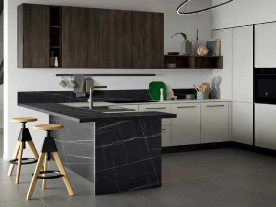 Cucina Moderna con penisola effetto marmo Easy 009 di Ar-due