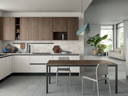 Cucina Moderna in laccato opaco con pensili in finitura quercia Easy 010 di Ar-due
