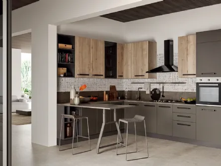 Cucina Moderna ad angolo in laccato opaco e effetto legno Easy 024 di Ar-due