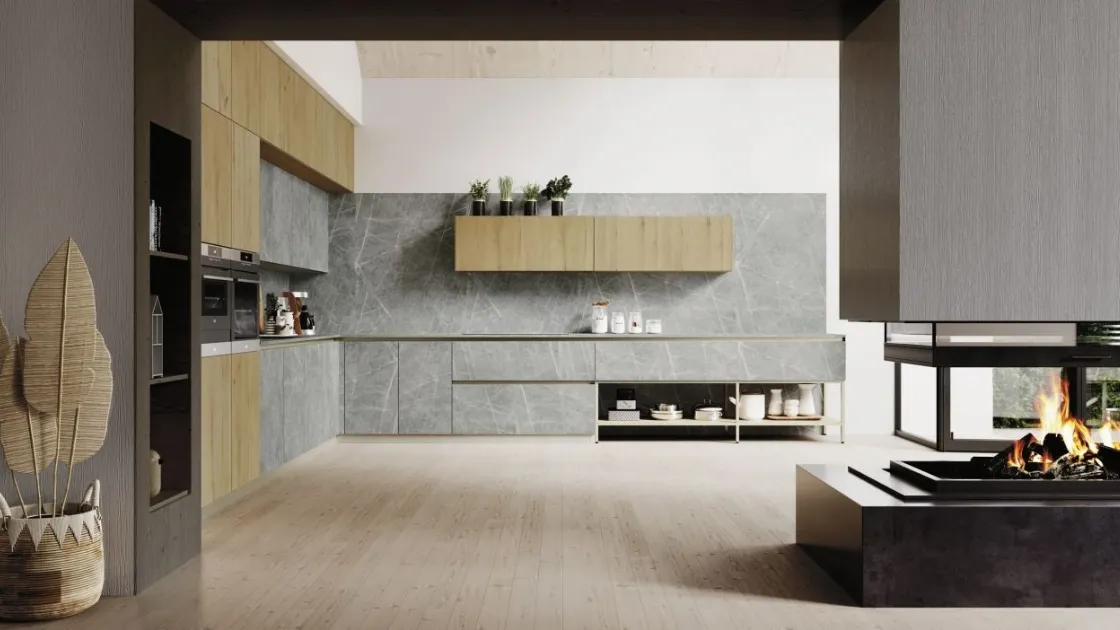 Cucina Moderna angolare AL 32 06 in Gres Pietra e Rovere di Arrex