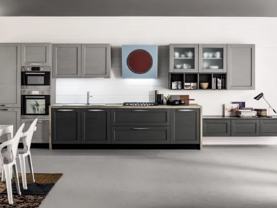 Cucina Moderna lineare Curry 06 in Rovere laccato con top in laminato di Arrex