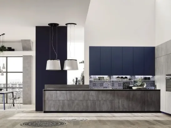 Cucina Loft Soft Blu e Cemento di Arrex