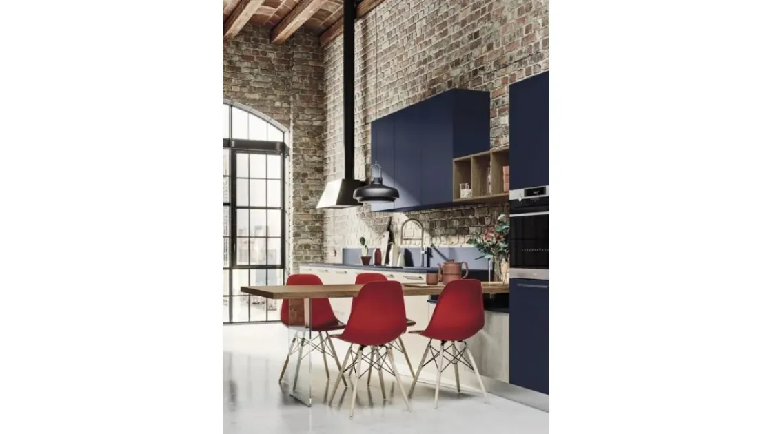 Cucina Moderna Loft Soft Blu e Wood Neve di Arrex