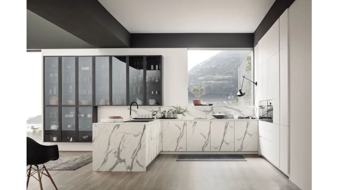 Cucina Moderna angolare Loft Urban in laminato effetto marmo di Arrex