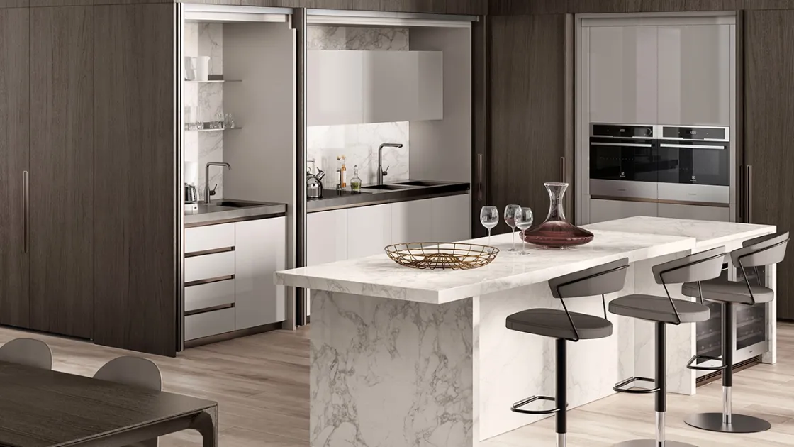 Cucina Moderna Boxi laccato lucido Grigio Chiaro di Scavolini